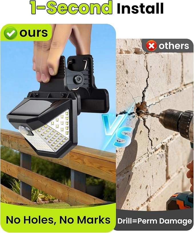Clip on Solar Lights Outdoor with Motion Sensor, 800LM & 270° Wide Angle Solar Fence Lights Outdoor Waterproof with 115 LEDs, 3 Modes & Portable Security Lights for Chain Link Patio Deck Yard (6Pack)