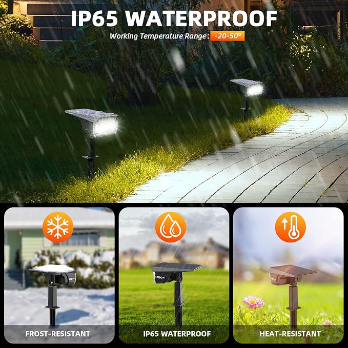 LEREKAM Solar Lights Outdoor Waterproof Landscape Lights, 40 LEDs Solar Spot Lights Outdoor Spotlights with 3 Light Modes, USB & Solar Powered Garden Yard Wall Lights Auto On/Off for Patio 6 Pack