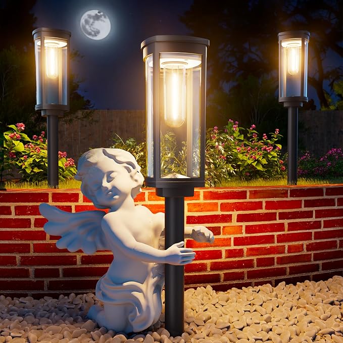 ALFIOT Solar Pathway Lights Outdoor Solar Lights Outdoor, IP65 Waterproof Auto On/Off Solar Garden Lights Solar Powered Landscape Lighting for Yard Walkway Driveway Pathway (Warm White, 6pack)
