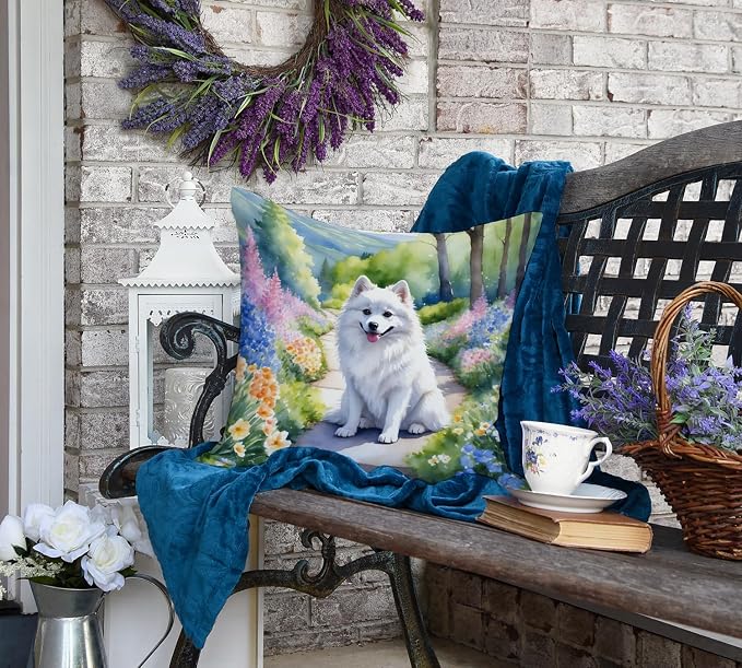 Caroline's Treasures American Eskimo Spring Garden Throw Pillow Machine Washable, Indoor Outdoor Decorative Pillow for Couch, Bed or Patio, 18Hx18W