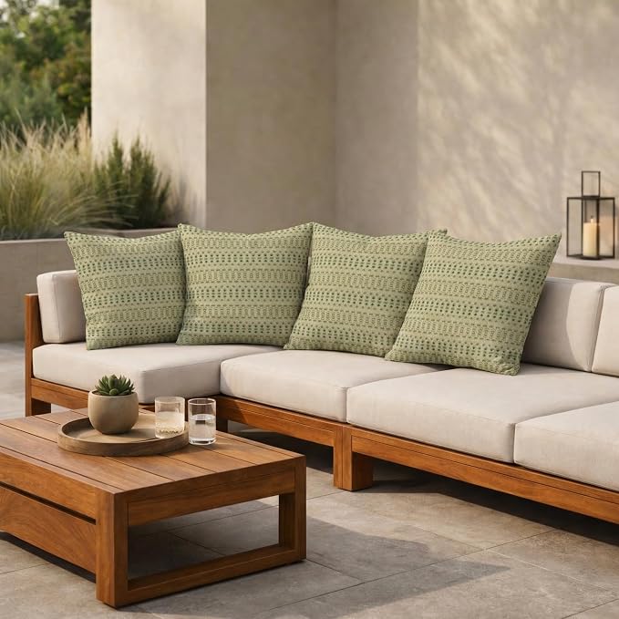 RSH DECOR Square Throw Pillows Set of 4, 17" x 17", Outdoor Pillows Waterproof, Outdoor Pillow Covers, Pillow Covers for Couch, Cabrera Verde, Made in USA