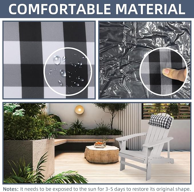 Outdoor Pillow for Chaise Lounge Chair, Plaid Oudoor Patio Pillow with Insert Adjustable Elastic Strap for Recliner Beach Pool Patio Chairs, 2 Pcs Black and White