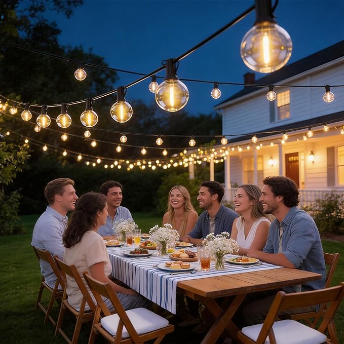 RTTY Outdoor String Lights 100 FT, Waterproof Patio Light 52 LED Bulbs | Lights for Outside Hanging Globe Lighting, Connectable Shatterproof G40 Bulbs for Cafe, Bistro, Yard, 2700K Dimmable