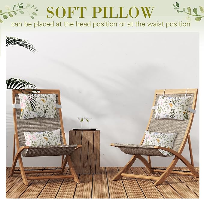 Lineshading 4 Pcs Chaise Lounge Pillow with Strap Outdoor Waterproof Pool Chair Neck Headrest Pillows with Adjustable Elastic Band for Beach Patio Chair Recliner(Colorful,Wildflower)