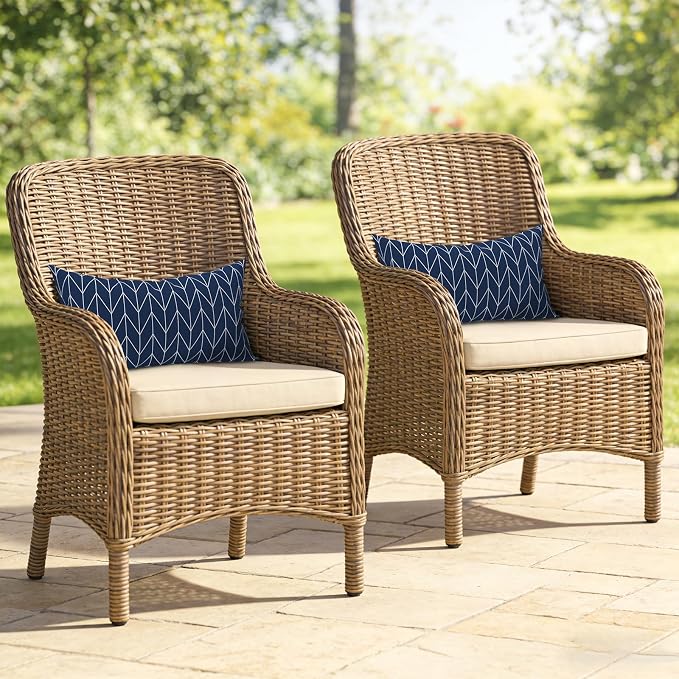 Outdoor Lumbar Pillows, Water Repellent Cushion Pillows 12x20 Inch, Outdoor Pillows with Inserts for Home Garden, Pack of 2, Herringbone Navy