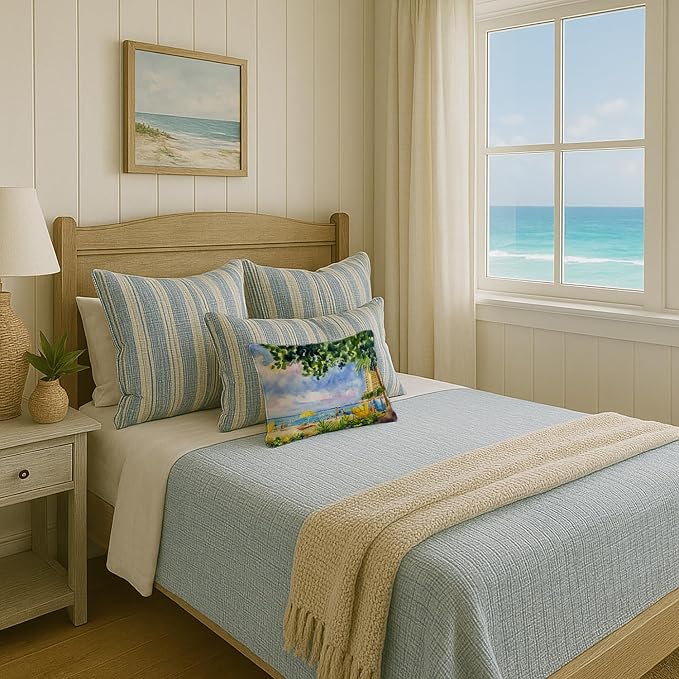 Caroline's Treasures 6065PW1216 Beach Resort View from The condo Canvas Fabric Decorative Pillow Machine Washable, Indoor Outdoor Decorative Pillow for Couch, Bed or Patio, 12HX16W