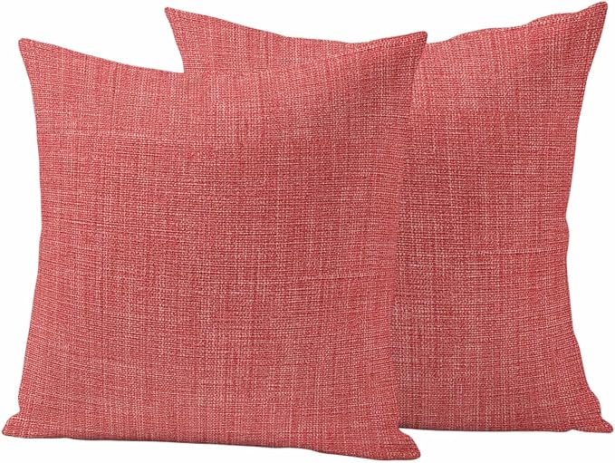 Outdoor Waterproof Throw Pillow Covers Set of 2 Coral Red Linen Pillowcases 26x26 Inches Farmhouse Pure Color Decorative Pillows Cushion Case Patio Pillows for Couch Bed Chair Garden