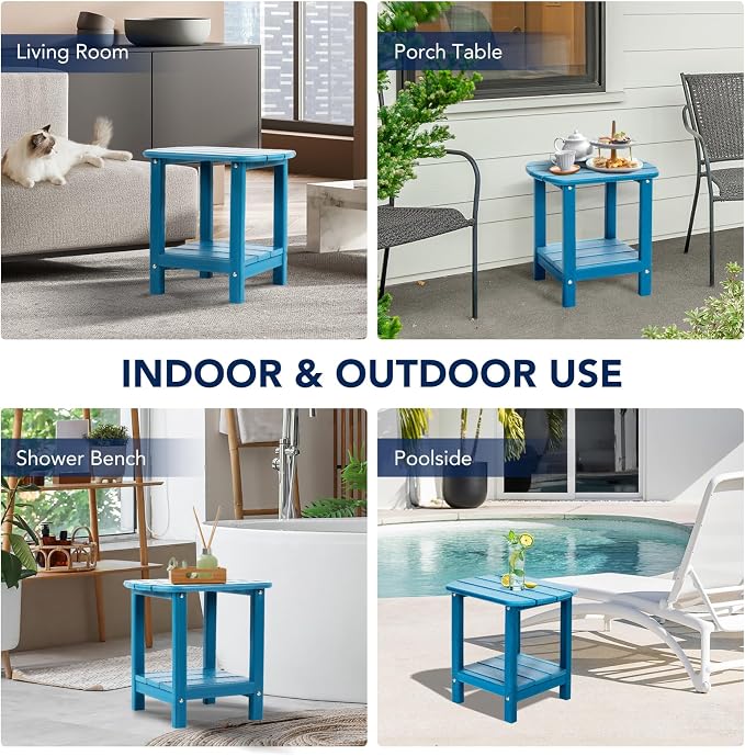 nalone Adirondack Side Table 16.5" Outdoor Side Table HDPE Plastic Double Adirondack End Table Small Table for Patio(Navy Blue)