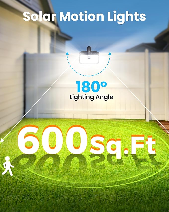 LUHLEE 176LED Clip on Solar Lights Outdoor, 600LM Solar Motion Lights Outdoor with 180° Wide Angle, IP65 Waterproof Portable Solar Fence Lights Outdoor for Fence, Gutter, Garden, Camping, Patio 2Pack