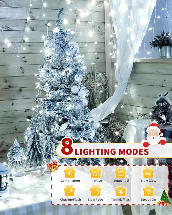Christmas Lights String Outdoor Indoor, Xmas Tree Decorations Lights, Plug in Twinkle Fairy Light with Remote Timer Dimmable for Room Yard Holiday Party Wedding Decor (Cold White, 403FT 1200 LED)