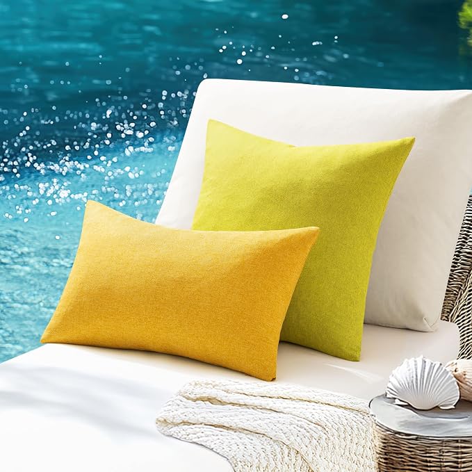 ANRODUO Outdoor Waterproof Pillow Covers for Patio 12x20 Lime Green 2 Pack | Outdoor Pillow Covers for Patio Furniture, Decorative Linen Cushion Sham, Outside Lumbar Pillowcase for Garden Balcony Decor