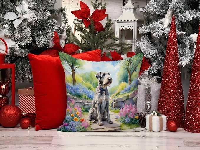 Caroline's Treasures Irish Wolfhound Spring Path Throw Pillow Machine Washable, Indoor Outdoor Decorative Pillow for Couch, Bed or Patio, 14Hx14W