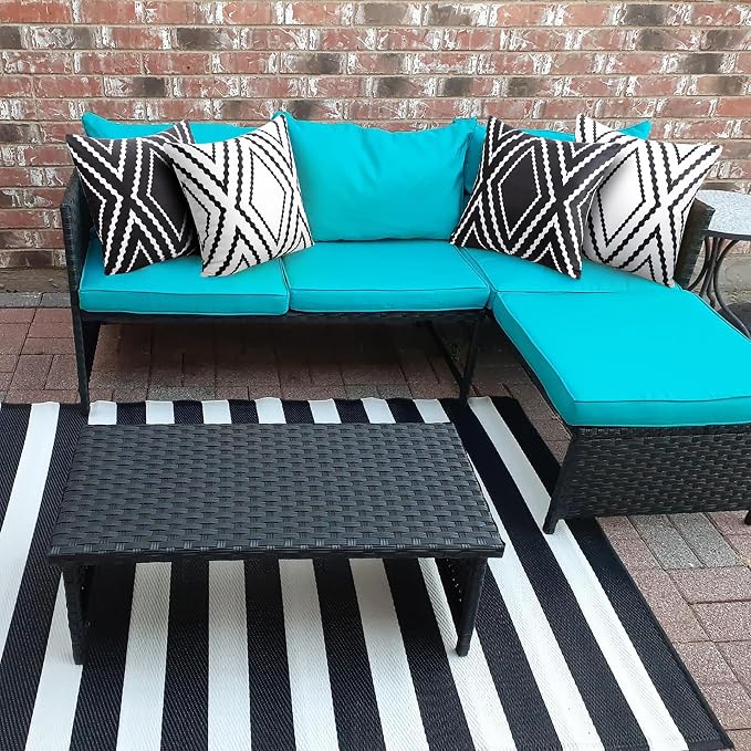Adabana Outdoor Waterproof Pillow Covers 20x20 Black | Geometric Decorative Throw Pillow Covers Set of 2 for Patio, Garden, Porch, Farmhouse