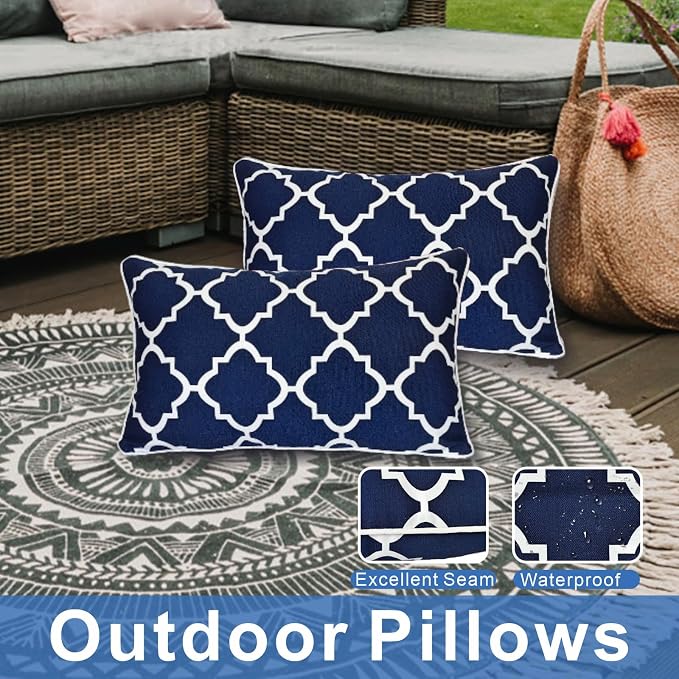 JMGBird Navy Blue Throw Pillows Waterproof Outdoor Pillows for Patio Furniture
