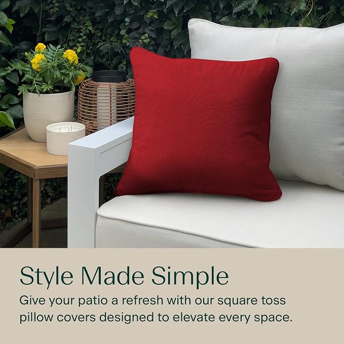 Honeycomb Outdoor Square Toss Pillow Covers, 18 x 18, 2-Pack | Textured Solid Imperial Red Slipcovers, Water & Fade Resistant for Patio Furniture Set, Cover Only, No Insert
