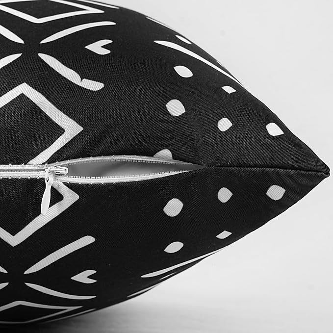 Merrycolor Black Outdoor Waterproof Decorative Throw Pillow Covers Set of 2 Bohemian Geometric Pattern Cushion Covers Perfect for Farmhouse Patios and Gardens Black