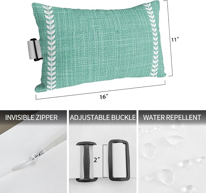 Bohemia Outdoor Lumbar Pillow 11x16 Inch, Modern Minimalist Lines Art Teal Waterproof Throw Pillow Covers with Insert, Decorative Chair Cushions for Patio Garden Recliner
