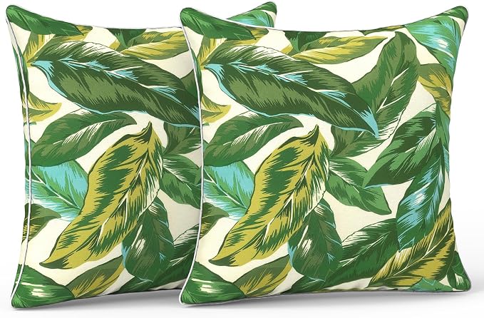 LVTXIII Set of 2 Patio Throw Pillows 20"x20" Fade Resistant Outdoor Throw Pillows with Inserts, Fluffy Decorative Garden Toss Pillow Cushions for Home Patio Coach Use, Lush Leaf Jungle
