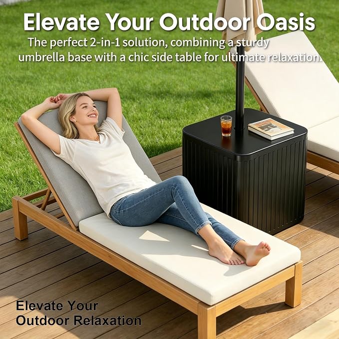 2-in-1 Umbrella Side Table – 16.54" Outdoor Patio Table with Fillable 15 Gal Water/Sand Base, Fits 1.5" Pole, UV Resistant for Pool, Deck, Garden (Black)
