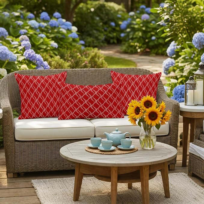 Red White Stripes Outdoor Pillow Covers 18x18 Inch Throw Pillow Covers Set of 2 Waterproof Decorative Pillow Cases Simple Geometric Modern Monochrome Cushion Covers for Patio Furniture Garden Couch