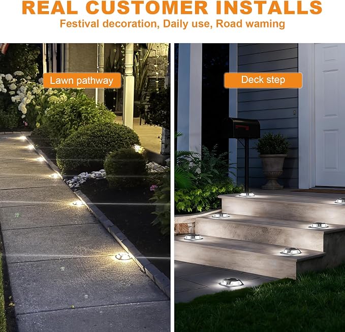 VOLISUN Solar Driveway Marker Lights Dock Marine Led Deck Outdoor 16 Pack | 2 Colors in 1,Solar Powered Waterproof Warning Step Lights for Pathway Garden Sidewalk(White/Warm White)