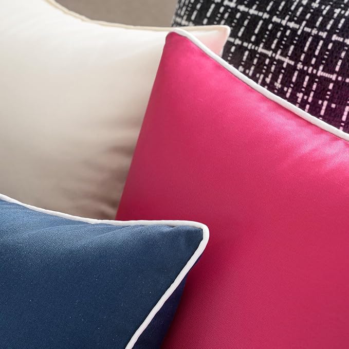 MIULEE Outdoor Waterproof Pillow Covers 18x18 Navy Blue Pack of 2 | Decorative Farmhouse Throw Pillow Covers with Piping,Square Solid Color,Patio Furniture,Summer Couch Tent Sofa Living Room
