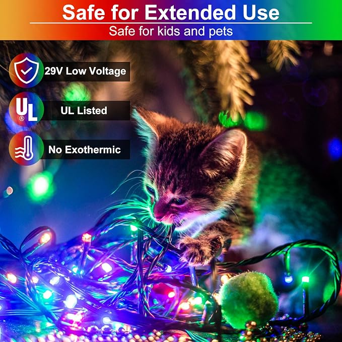 Multicolor Christmas Lights Outdoor, 66FT 200 LED Christmas Tree Lights | Waterproof 8 Modes Plug in Connectable String Lights for Outside Indoor Classroom Patio Yard Party Wedding Decorations