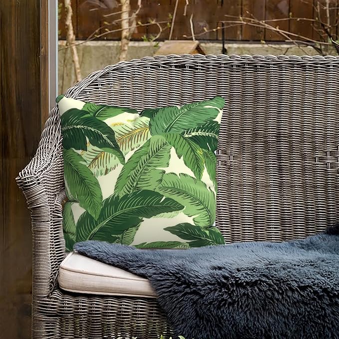 Outdoor Pillows for Patio Furniture 18x18 inch, Square Outdoor Throw Pillows with Inserts, Decorative Toss Pillows for Garden Couch Home Sofa Office Chair, Pack of 2, Swaying Palms Green