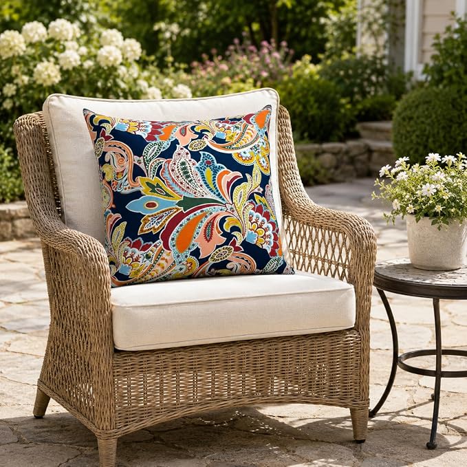 Outdoor/Indoor Decorative Throw Pillows 18×18 Inch | Pack of 2 Waterproof Decorative Throw Pillows with Inserts, Square Pillows for Bed, Couch, Sofa and Patio Furniture