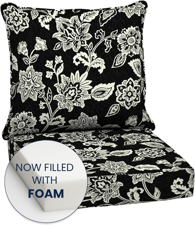 Arden Outdoor Deep Seat Cushion Set, Foam, 2-Pack, 24x24, Black Jacobean | Sofa, Couch, Conversation Set, Premium High-Density Foam, Never Flattens, Mold and Mildew Resistant