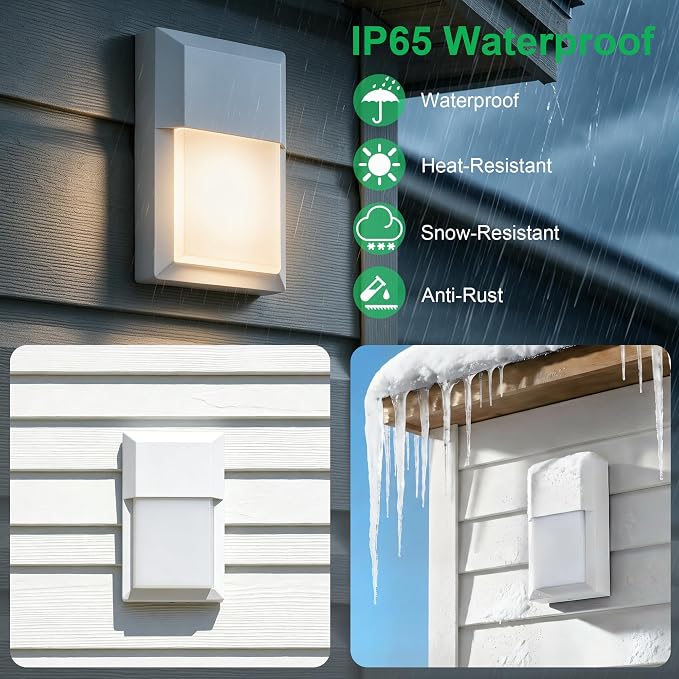 Outdoor Porch Light, LED Wall Sconce, Rustproof Aluminum | Modern Exterior Wall Light Fixture for House, Patio, Garage, 12W 1000 Lumen, Waterproof, 3000K, White, 1 Pack