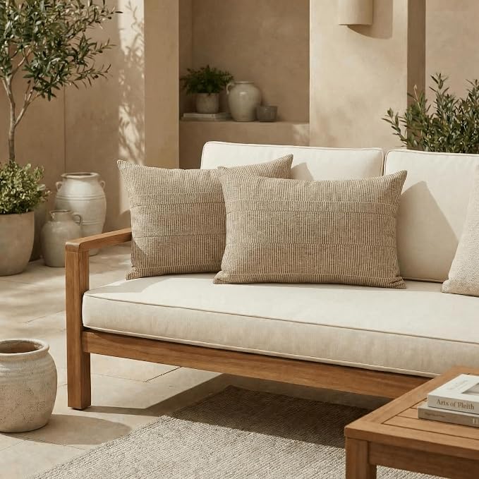 RSH DECOR: Designer Select Sunbrella Lumbar Throw Pillows Set of 2 | 20" x 12" | Water and Fade-Resistant Performance Fabric | Indoor Outdoor Accent Pillows | Made in USA (Aviva Cumin)