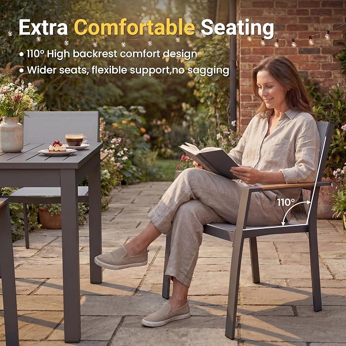 FansaFurn Patio Furniture Set with 92" Extendable Dining Table, Patio Table Set for 4–8 People, All-Weather Aluminum Outdoor Furniture, Outdoor Dining Set for Backyard, Porch, and Garde, Grey