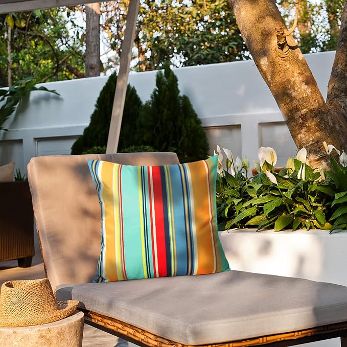 Pyonic Outdoor Waterproof Throw Pillow Covers 20x20 Inches Decorative Lines Striped Pillow Covers Blue Square Cushion Cases for Patio Furniture Tent Garden Couch,Set of 2,Color Stripe(Blue)
