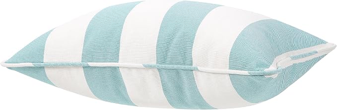 13 x 20 Inch Outdoor Lumbar Pillow with Insert Set of 2, Decorative Piping Edge Waterproof Fade Resistant Fluffy Throw Pillows for Patio Furniture Chair Bench Couch - Sky Blue Ivory