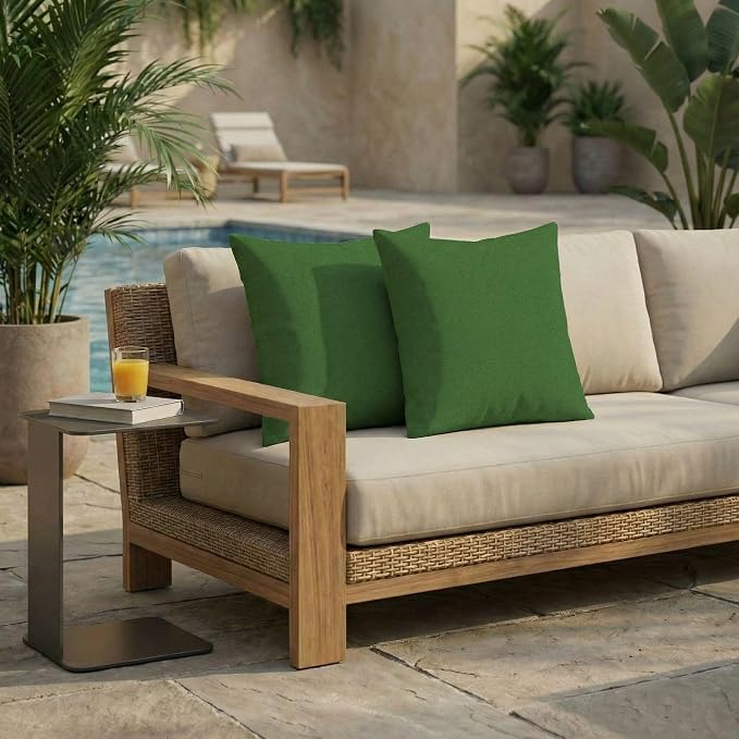 RSH DECOR: Outdura Square Throw Pillows Set of 2 | 17" x 17" | Water and Fade-Resistant Performance Fabric | Outdoor Pillow Covers with Down-Alternative Inserts | Made in USA (Clover Green)