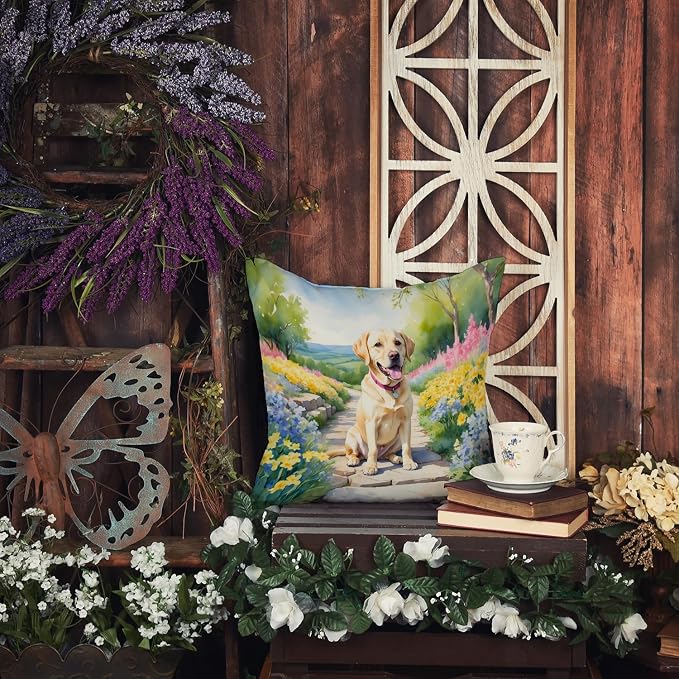 Caroline's Treasures Labrador Retriever Spring Path Throw Pillow Machine Washable, Indoor Outdoor Decorative Pillow for Couch, Bed or Patio, 14Hx14W