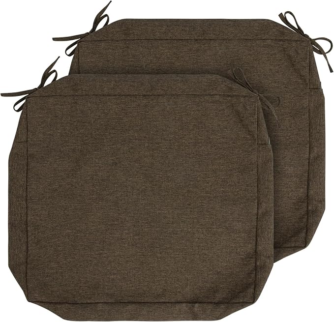 Magpie Fabrics Indoor Outdoor Cushion Cover Replacement 2 Pack, NO Insert! Water Repellent Slipcover with Ties Decor for Patio Garden Chair Sofa Bench Wicker(Dark Brown, 24x24x4 Inch)