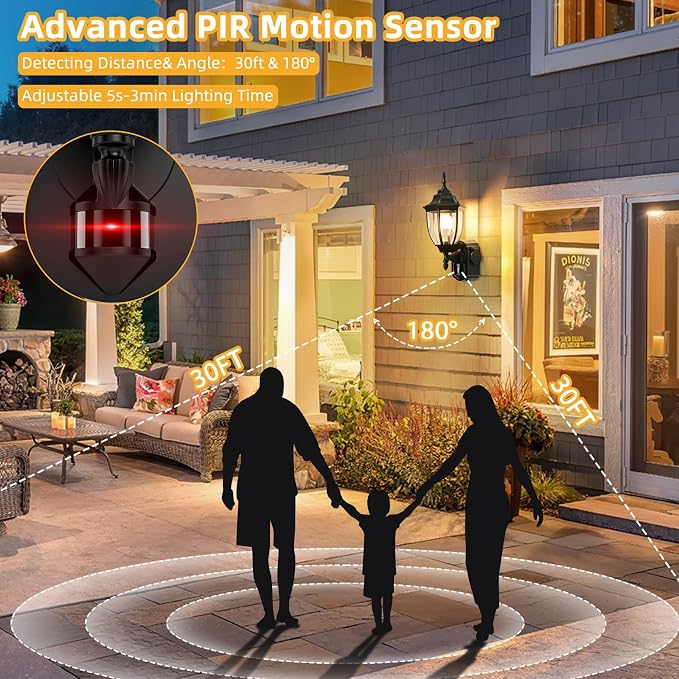 Porch Lights with Outlet, Motion Sensor Outdoor Lights, Updated Dusk to Dawn Exterior Lighting Fixtures, Waterproof Anti-Rust Aluminum Outside Light for House Entryway Garage, Black