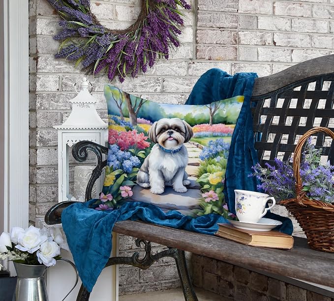 Caroline's Treasures Shih Tzu Spring Path Throw Pillow Machine Washable, Indoor Outdoor Decorative Pillow for Couch, Bed or Patio, 18Hx18W