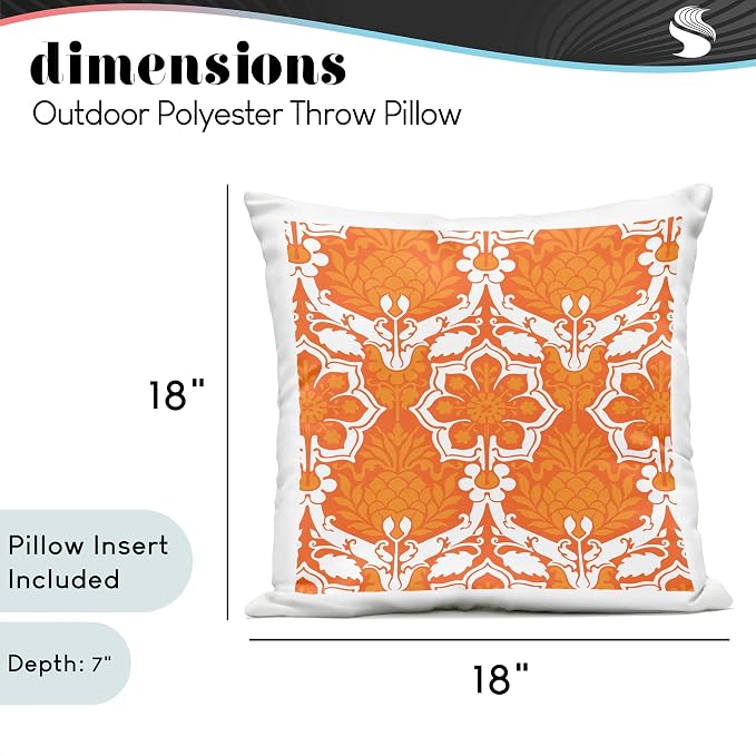 Stupell Industries | Orange White Damask Pattern, 18 x 18 | Outdoor Pillow, Made in USA - By Geoff Tygert