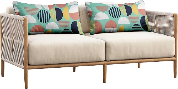 Indoor/Outdoor Polyester Fabric Lumbar Pillow Cover, All-Weather Waterproof Rectangular Cushion Case for Patio Furniture, 12 x 20 Set of 2 - Geometric-35