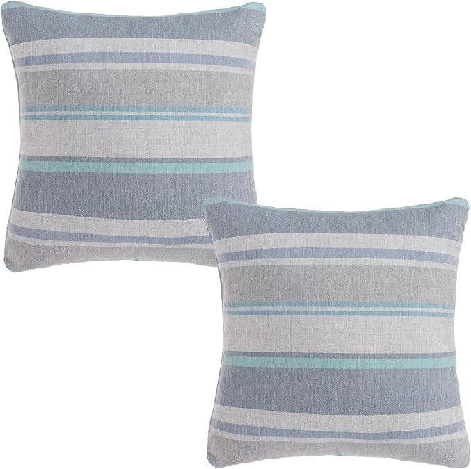 Outdoor Pillows, Patio Decorative Pillows Pack of 2, Waterproof Throw Pillows for Outdoor Furniture, 16× 16 Comfortable Spring Outdoor Pillows for Bed, Couch, Sofa, Grey & Blue Stripe