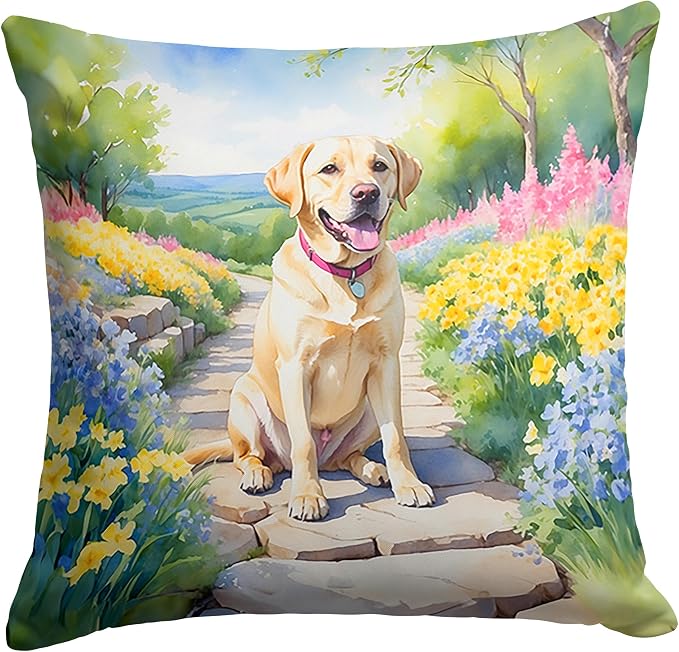 Caroline's Treasures Labrador Retriever Spring Path Throw Pillow Machine Washable, Indoor Outdoor Decorative Pillow for Couch, Bed or Patio, 14Hx14W