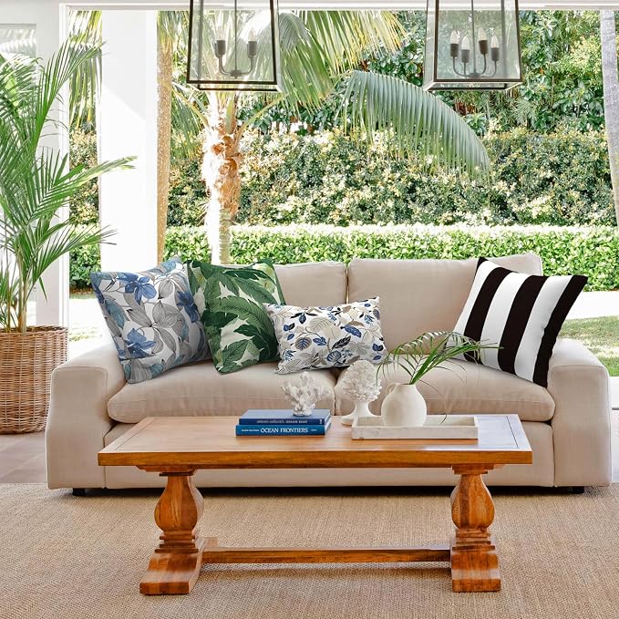 Outdoor 20x20 Inch Throw Pillows with Inners, Square Pillows Decorative Set of 2 for Home Garden Furniture, Cabana Black