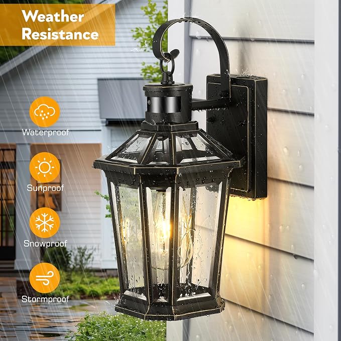 VIANIS Motion Sensor Outdoor Wall Lantern, Dusk to Dawn Outdoor Porch Light, 100% Anti-Rust Aluminum Waterproof Exterior Light Fixture, Modern Outside Wall Sconce Coach Lantern for Garage House
