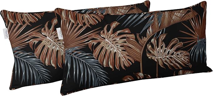 Indoor/Outdoor Polyester Fabric Lumbar Pillow Cover, All-Weather Waterproof Rectangular Cushion Case for Patio Furniture, 12 x 18 Set of 2 - Tropical-26