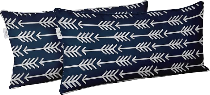 Indoor/Outdoor Polyester Fabric Lumbar Pillow Cover, All-Weather Waterproof Rectangular Cushion Case for Patio Furniture, 12 x 24 Set of 2 - Arrow-49