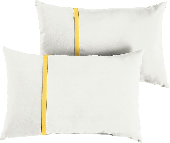 Sorra Home x Sunbrella - Indoor/Outdoor Lumbar Pillows (Set of 2), Canvas Natural Ivory & Yellow
