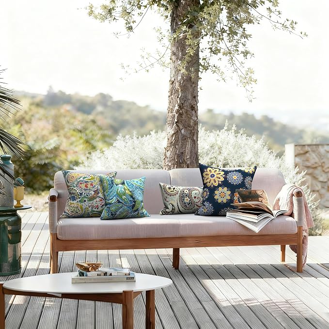 LVTXIII 2 Pack Outdoor Pillows 18x18 Inch, Square Throw Pillows with Inserts, Decorative Water-Repellent Pillow Cushions for Patio Furniture and Garden Sofa, Paradise Paisley